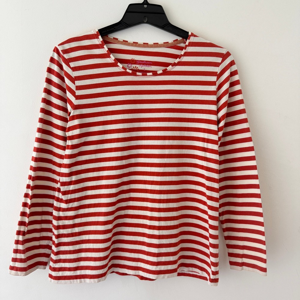 Gudrun Sjoden Red White Striped Organic Essential Cotton Long Sleeve Tee Shirt S